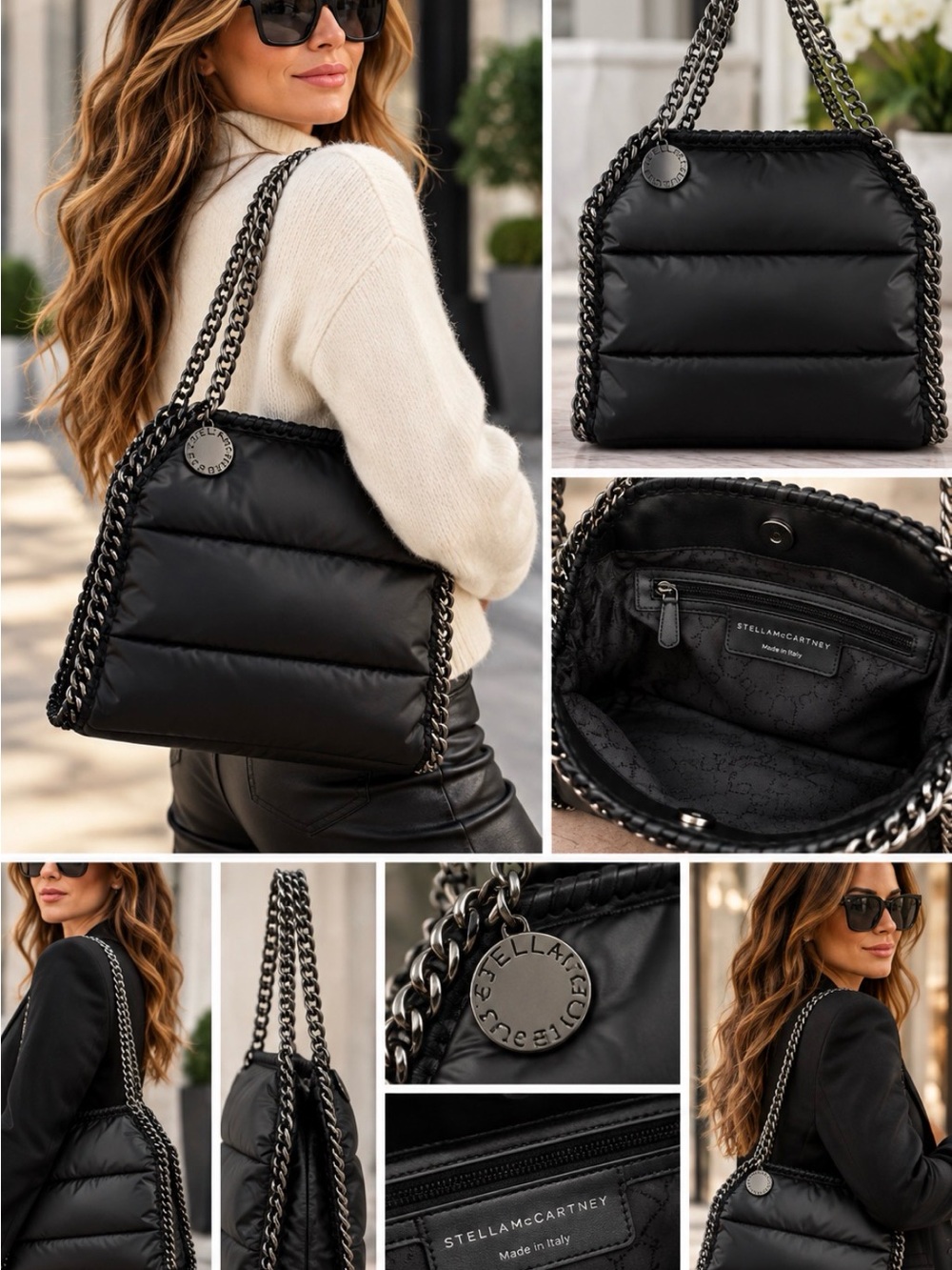 Stella McCartney Black Quilted Shoulder Bag with Gunmetal Chain